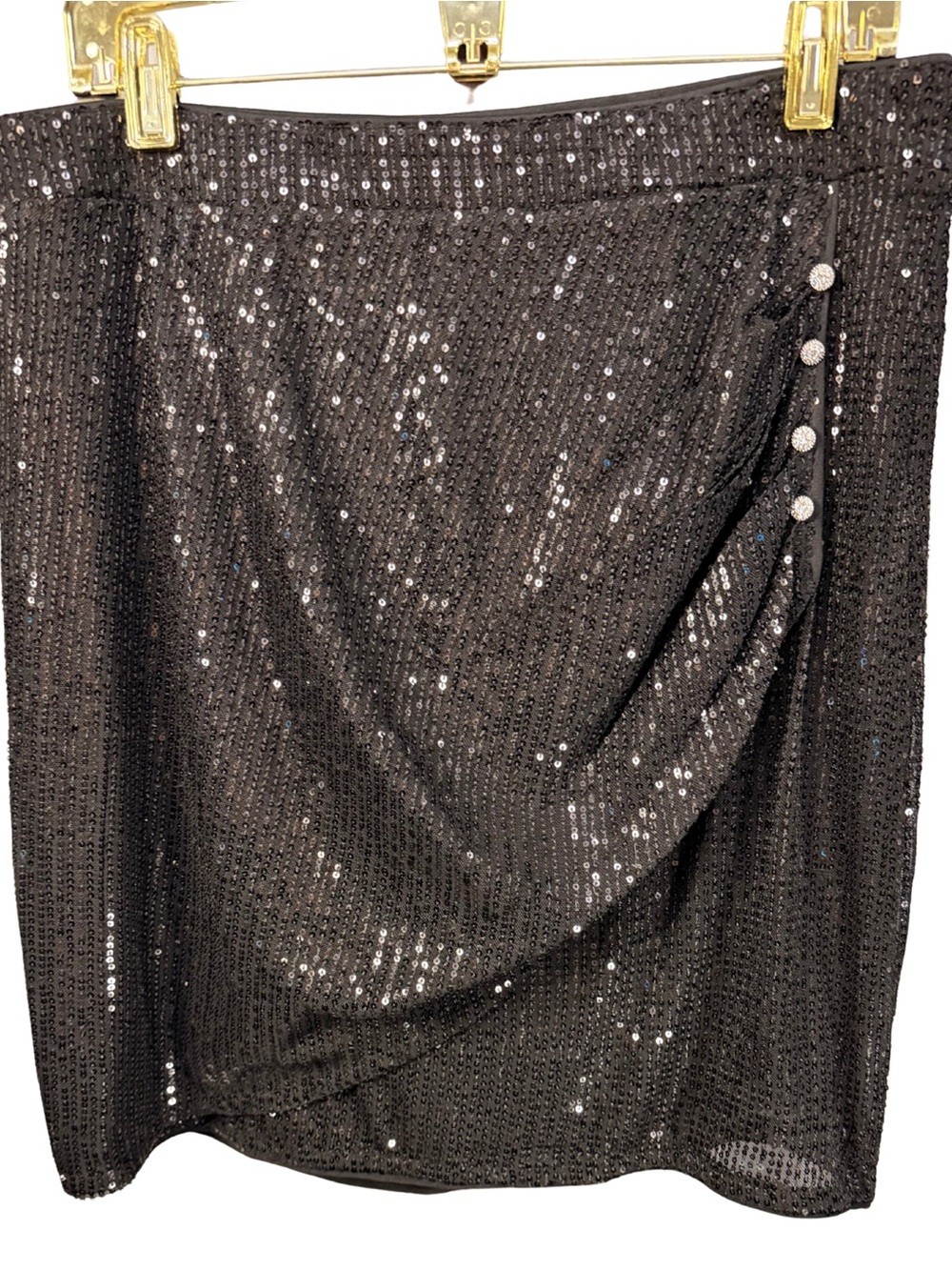 Grace Karin Black Sequined Wrap-Style Mini Skirt